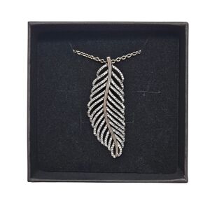 Pandora Sterling Silver CZ Feather Pendant Necklace
